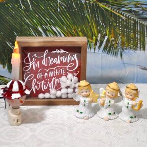 Christmas Shadow Box 3 Cute Angels Snowman Plug-in Night Light